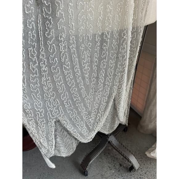 RARE Art Deco Silver Bridal Tunic Egyptian Motif Beaded Sheer Mesh Vintage 1920s - Picture 9 of 10